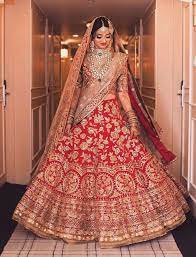 Red Pink Gold Two Piece Indian Style Dress Gaun Pengantin India Pakaian Pernikahan Pakaian Pesta