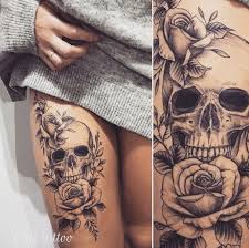 Pin By Maleena24 On Tattoos Skull Thigh Tattoos Thigh Tattoos Women Hip Thigh Tattoos