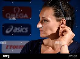 France's Melina Robert Michon (Athletics Women's Discus Throw) answers to  journalists during the press conference,
