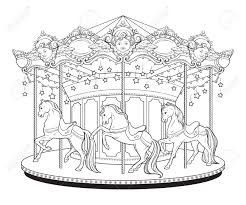 Use bright colors to finish drawing the carousel horse. Carousel La Belle Epoque Cute Merry Go Round With Horses Coloring Royalty Free Cliparts Vectors And Stock Illustration Image 96245734