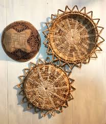 Woven Straw Wall Baskets Rattan Basket Trays Starburst Basket Boho Wall Decor By Ninedoorsvintage On Etsy Baskets On Wall Rattan Basket Boho Wall Decor