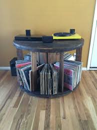 Record Table With Record Compartment Made From A Wire Spool And A Pallet Wire Spool Vinyl Record Storage Record Table