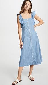 denim button front midi dress