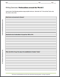Nationalism Around The World Writing Exercises Worksheets Free To Print Pdf Files Essay Questions Writing Exercises World History Lessons