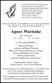 89 ● mit der werkstatt bin ich nicht mehr zufrieden. Traueranzeigen Von Agnes Warneke Www Westfalen Blatt De