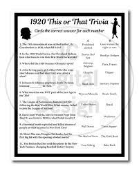 Perhaps it was the unique r. 1920 Birthday Trivia Game 1920 Birthday Parties Fun Game Etsy In 2021 Trivia Trivia Questions And Answers Trivia Games
