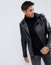 Boohooman Faux Leather Asymmetric Biker Jacket In Black Affiliate Latest Fashion Clothes Leather Jacket Black Classic Leather Jacket