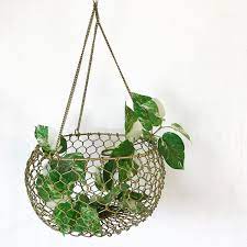 wire mesh hanging basket woven gold metal planter kitchen organization food storage boho farmhouse minimalist style plant hangers baskets command hooks for plants