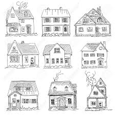 A house is an architectural construction, so we must first complete a blueprint of the house before adding any aesthetic detail. Set Of Vector Graphic Simple Sketch Of Houses Drawing Black Royalty Free Cliparts Vectors And Stock Illustration Image 102727628