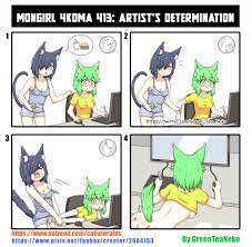 MonGirl 4koma 413: Artist's Determination / GreenTeaNeko :: GreenTeaNeko ::  Смешные комиксы (веб-комиксы с юмором и их переводы) :: разное / картинки,  гифки, прикольные комиксы, интересные статьи по теме.