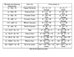 Multiplying Polynomials Haloween Coloring Activity By Msmeyersmath Many of the photographs in this activity cannot actually be modeled with a quadratic. multiplying polynomials haloween coloring activity