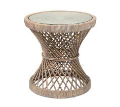 Flash furniture 32.5''w x 67.5''l brown rattan plastic folding table set with 6 chairs. Helix Rattan Glass Side Table Pottery Barn