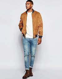 River Island Faux Suede Bomber Jacket At Asos Com Bomber Jacket Fashion Fall Outfits Men Bomber Jacket Outfit
