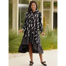 A Dynamic Duotone Print And A Feminine Flounce Of Ruffles Is The Perfect Pairing Of Modern And Romantic In This Stylish Shirt Dres Ruffle Dress Fashion Dresses