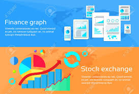 finance graph stock exchange chart web banner set flat design