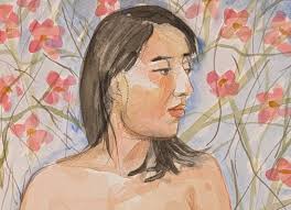 Watercolor portrait of self by artist