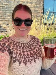 Natural dark brown yarn with hand-dyed patterns