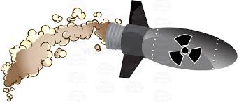 Flying Metal Rocket Missile Bomb With Nuclear Radiation Symbol On Side Apart Blast Blow Bomb Boom Dangerous Detonate Dr Nuclear Radiation Bombs Nuclear