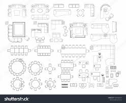Top View Of Set Furniture Elements Outline Symbol For Dining Room Office Working Living Room And Accessories Interior Icon Chair Table And Sofa Symbol Out