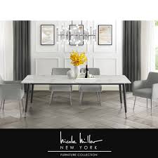 Kitchen & dining (9) living room (510) Nicole Miller Marble Dining Table Lyric White 90 Inch Top Black Silver Cast Iron Leg White Walmart Com Walmart Com