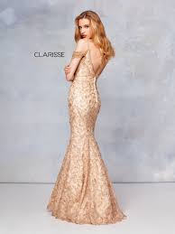 5052 Gold Embroidered Off The Shoulder Fit To Flare Prom Dress With An Open Back Off Shoulder Mermaid Dress Clarisse Dresses Prom Prom Dresses