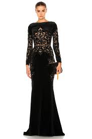 Zuhair Murad Embroidered Velvet Dress In Black Modesens Dazzling Dress Sheer Sleeve Dress Sheer Embroidered Dress