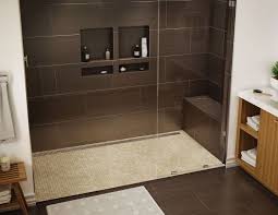 Dusche Sitzbank Gemauert Dusche Dunkelbraun Mosaikfliesen Bodenbelag Beige Sitzbank Gemauert Badezimmer Ebenerdige Dusche Dusche