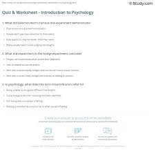 Take our free psychology trivia quizzes in the sci / tech category. Quiz Worksheet Introduction To Psychology Study Com