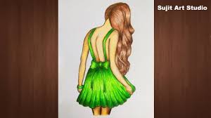 Drawing and coloring handbags for girls. How To Draw A Girl Step By Step Colour Pencil Sketch Youtube