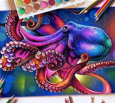 Glowing Colorful Drawings Octopus Drawing Octopus Painting Octopus Art Drawing