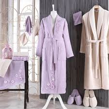 طقم أرواب استحمام كارينا مطرز سكري و ليلكي عدد القطع 14 cotton fashion robe