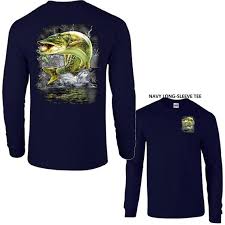 Jumping Muskie Fish Muskellunge Lake River Fishing Long Sleeve Tee T Shirt New