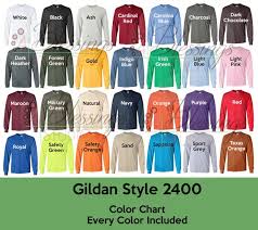 Gildan 2400 Color Chart Every Color Digital File Ultra Cotton Long Sleeve T Shirt Color Guide Psd Jpeg Jpg Photoshop Edit Tshirt Color Guide