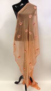 Mirror work adorned with resham threads and gota work. Chiffon Dupatta With Mirror Work Blue Offwhite Orange Peach Sarang