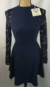 Angel Biba Lace Skater Skirt Dress Navy Blue Aus Size 10 Nwt