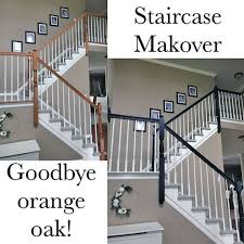 Black And White Stair Railing Lamp Black And Antique White Staircase Makeover Staircase Makeover Stair Makeover Stair Railing Makeover