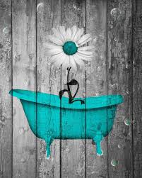 Bathroom Rustic Teal Daisy Flower Home Decor Wall Art Matted Picture Status Available Rustic Pictures Boho Bathroom Small Bathroom Decor