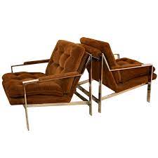 pair of milo baughman for thayer coggin chrome flat bar lounge chairs chair interior design chair lounge chair