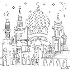 Turkish Mosque Crescent Moons Twinkling Stars Islamic Art Coloring Pages Coloring Books