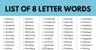 6 letter word list ; 8 Letter Words List Of 540 Common Eight Letter Words In English 7esl