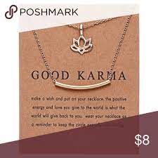Good Karma Card With Lotus Flower Bar Necklace Karma Necklace Gold Boho Necklace Necklace