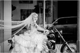 Bride On Wedding Day Motorcycle Tattoos Veil Bike Dress Gown White Idea Pic Picture Photo Photograph Bride Pictures Wedding Pics Motorcycle Wedding