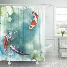 Japanese Lotus Leaf With Koi Fish Shower Curtain In 2020 Japanese Lotus Patterned Shower Curtain Koi Fish