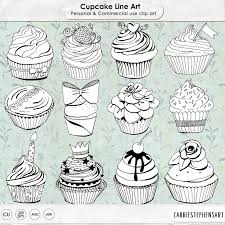 Cute Cupcake Line Art Cup Cake Digital Stamp Birthday Clipart Black And White Illustration Hand Drawn Digital Graphics Png Download In 2020 Cupcake Outline Drawings Art