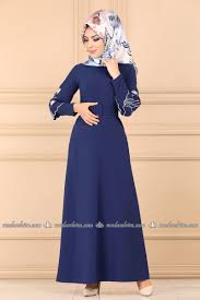 Kollari Nakisli Kemerli Elbise Ukb5034 Indigo Modaselvim Moda Stilleri Elbise Indigo