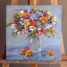Oil Painting Wild Flowers A Bouquet Of Freesias A Bouquet Of Flowers In A Vase Zakazat Na Yarmarke Masterov Dvm2lcom Kartiny Krasnodar Oil Painting Flowers Flower Painting Canvas Abstract Watercolor Flower