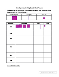 Place Value Drawing Amounts Using Base 10 Block Pictures