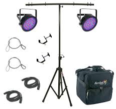 Chauvet Dj Lighting 2 Ezpar 64 Rgba Black Battery Powered Slim Can Led Light With T Bar Stand Dmx Cables Truss