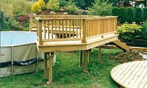 Use strings and levels or a laser level to determine the height and ensure the same height over the entire deck. Building Above Ground Pool Decks Design And Layout Tips