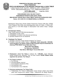 Lembaga perguruan taman taruna nusantara (lpttn), yayasan pengembangan potensi sumber daya pertahanan (yppsdp) selaku pengelola sma taruna nusantara, membuka kembali pendaftaran calon siswa (casis) baru angkatan xxxii tahun pelajaran 2021/2022 secara. Pegumuman Hasil Seleksi Tahap I Ppdb Sman Taruna Nala Jatim Tahun 2021